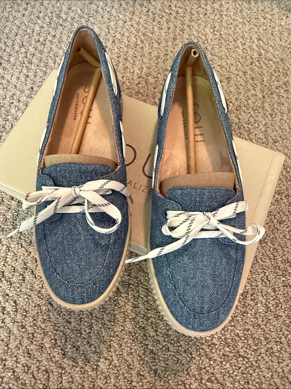 Soul Naturalizer Denim-Style Boat Loafers in Blue with Cream Trim
